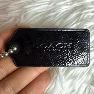 2" COACH Black Patent Leather Fob Bag Charm Hang tag Hangtag